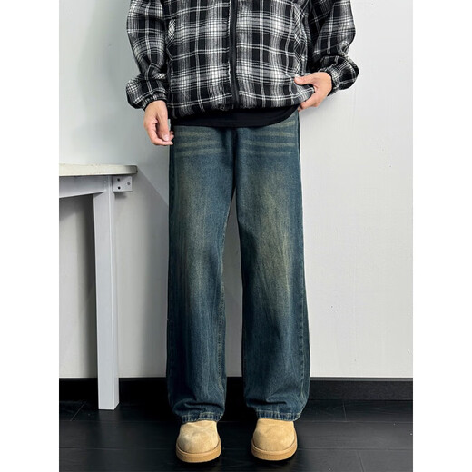 Zengzhi Retro Blue Wide Leg Jeans Herren Spring Neue lose gerade Hosen 2025 American High Street Vibe Casual Hosen Schwarzer Verlauf 1049 s
