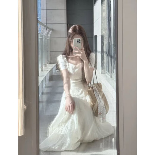 DIEJIAONUO dress summer 2025 new women's clothing Korean version pure lust style summer beautiful gentle white moonlight super beautiful apricot dress M