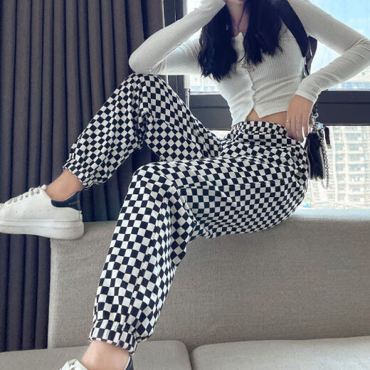
RONGXITU Lauaird large size slim sports pants for women loose casual foot 2025 spring and summer style spring and autumn style checkerboard XL 12140Jin [Jin equals 0.5 kg]