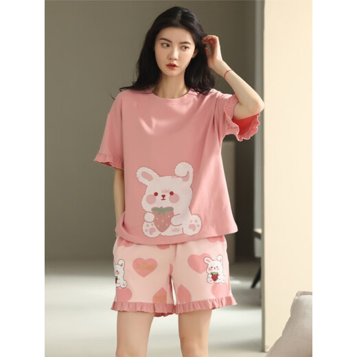 北极绒（Bejirog）2025年新款睡衣女夏季纯棉短袖短裤卡通甜美女生家居服套装 968 9855 M 【建议80-100斤穿】