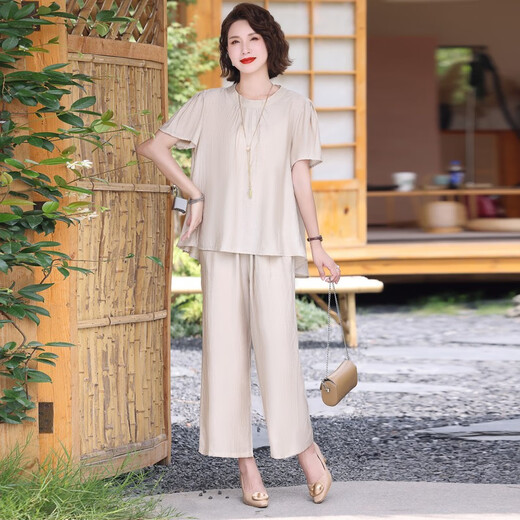 Kuzhang (Kuzhang) Mom Summer Summer Set Set Femme's 2024 Nouveau style moyen d'âge moyen et âgé à la mode ventre mincer