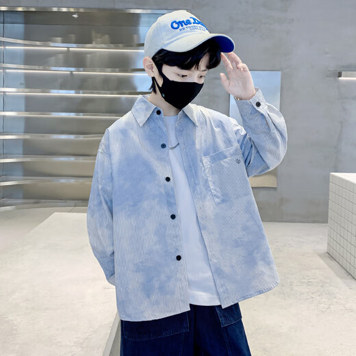 Children's clothing boys' spring shirts 2025 new spring and autumn long-sleeved medium and large children's handsome shirts spring boys' trendy khaki color 150 cm