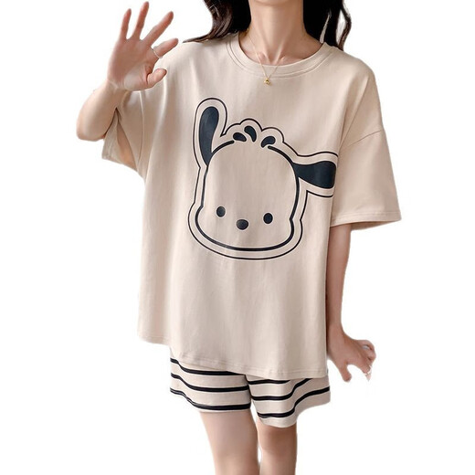旭杉斯睡衣女夏天短袖两件套可外穿休闲大码宽松卡通可爱夏季薄款家居服 679绿恐龙 M  建议80-90斤