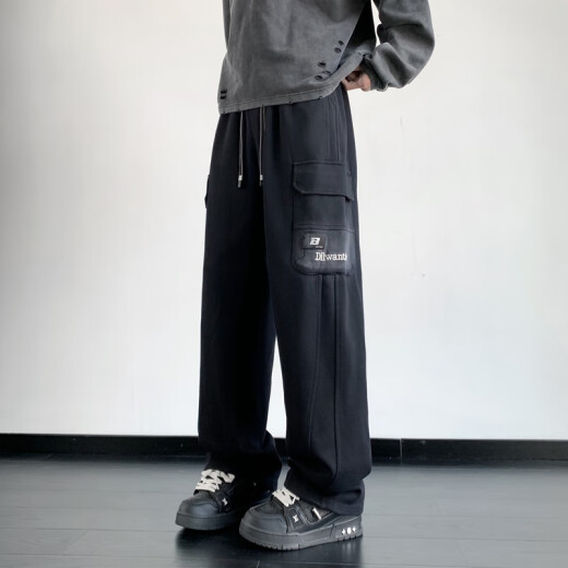 QLTQZQ春秋季长裤子男孩初高中学生休闲运动阔腿宽松青少男装直筒 K9855浅灰 M 80-100斤左右