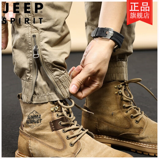 吉普（JEEP）春秋夏季纯棉工装裤男女新款潮牌束脚裤休闲运动宽松男士裤子 679卡其色 (夏款) 28 (建议95-110斤)