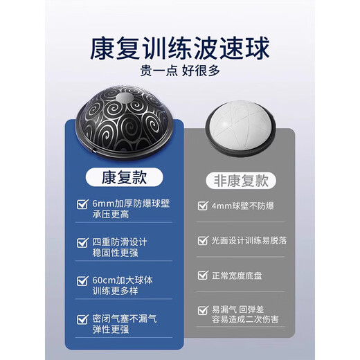 Wave speed ball semicircular balance ball core training yoga fitness ball home Pilates fitness equipment running black professional model (58cm) + free tension rope anti-slip design/thickened explosion-proof