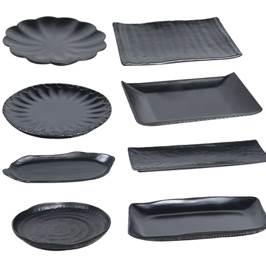Vedina de melamina Plato de maceta caliente Placa de vegetales Placa de barbacoa negra porcelana de carne de res de porcelana placa de barbacoa rectangular KK LJP1098 10 paquetes