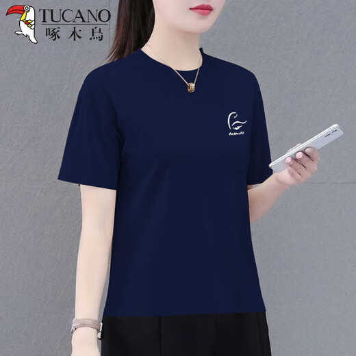 啄木鸟纯棉短袖t恤女夏季新款时尚洋气百搭宽松显瘦女装遮肚上衣体恤衫 轻薄橘红色-飞字母 纯棉薄 M 建议100斤内