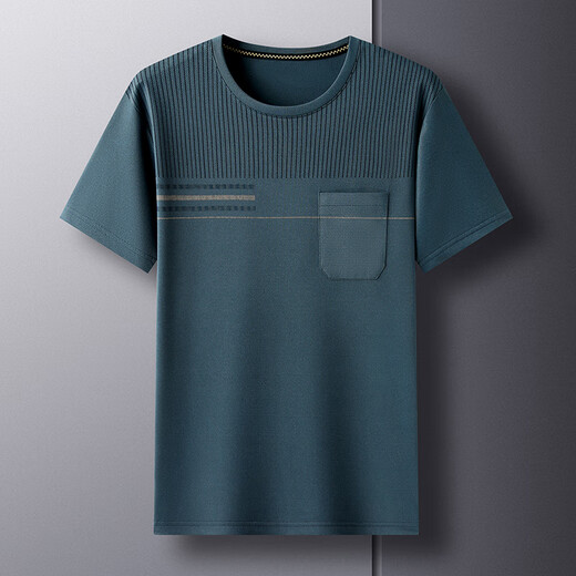 MrjeysXs Sommer loser runder Nacken halbärmeliges Hemd Daddy Top Cool Ice Seide mit mittleren Alters und älteren Herren-T-Shirt kurzärmelig mit mittlerem Alter 690 Lake Blue + 693 Marine Blue M 48/105 (90-110jin [Jin gleich 0,5 kg]))