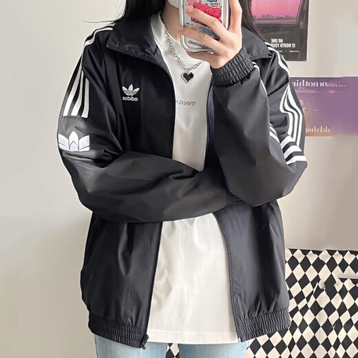 Adidas Clover Coat Men and Women Summer Standing Collar Cardigan Woven Windproof Casual Clothes Men's Top Sports Jacket JL8396/ S