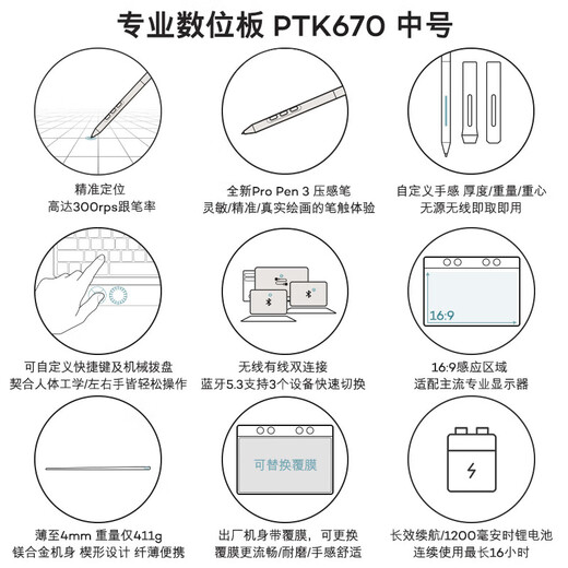 Wacom和冠 数位板 手绘板 手写板连电脑绘画板 专业级 无线蓝牙电子绘图平板 影拓Pro第八代中号 PTK670