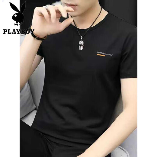 Camiseta de manga corta de seda de narración redonda de playboy