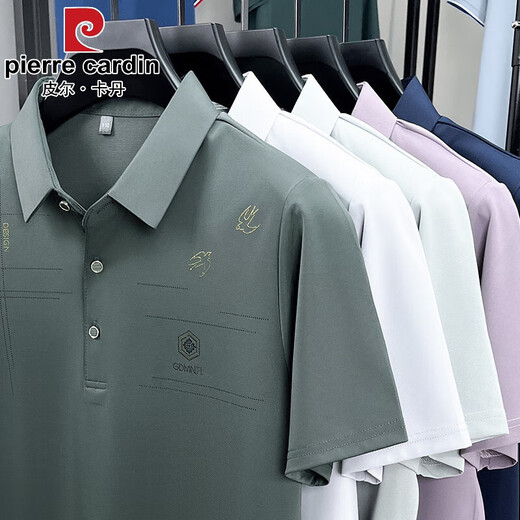 皮尔卡丹（pierre cardin）凉感桑蚕丝短袖T恤男夏季中年爸爸休闲薄款翻领冰.丝POLO衫 2677浅灰 M 推荐100-120斤穿