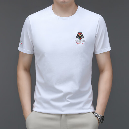 Soodu Shark short-sleeved T-shirt men summer solid color mercerated cotton Paul versatile round neck beautiful blue [pa6176#] M [100--125Jin [Jin equals 0.5 kg]]