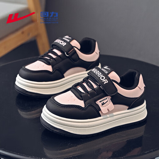 Warrior Girls Casual Sneakers Spring and Autumn Campus Velcro Lightweight Sports Shoes WZ-1468 Black/Pink 34