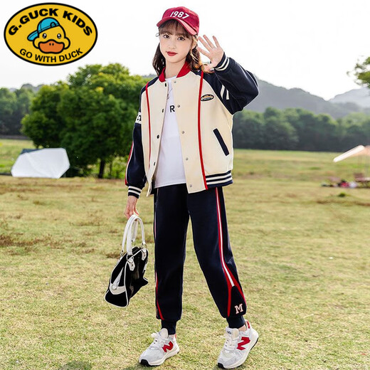 G.DUCKKIDS女童春装套装2024新款中大儿童休闲套装春秋女孩棒球服运动两件套 灰色BQ1396 120 尺码建议身高110左右