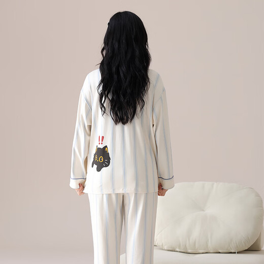 Catman women's pajamas women's pure cotton 2026 new spring and summer long-sleeved trousers lapel printed stripes can be worn outside home clothes