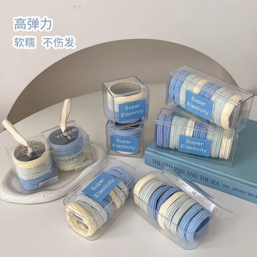 Sea salt blue hair rope, hair rope, hair tie, simple high ponytail rubber band, cute headdress for girls, seamless and high elasticity, 10 pieces (opp bag packaging), random colors