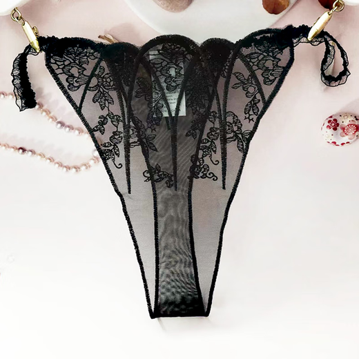 Women's hot and sexy underwear, ultra-thin, transparent, traceless, senseless, hollow mesh, fashionable temptation, embroidered sexy thong, black 393 XL180-210Jin Jin is equal to 0.5 kg