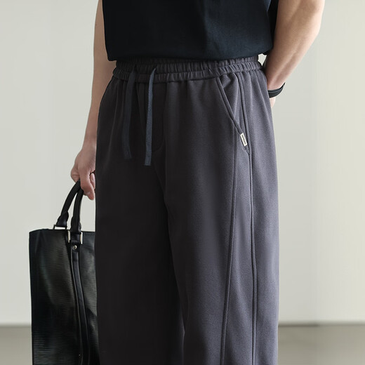 Kuraishi Kazuki Japanese style pleated drawstring solid color sports casual pants men's trousers 2025 autumn new commuter loose straight sweatpants Paris gray plus velvet style XL (recommended 141-155 Jin Jin equals 0.5 kg)