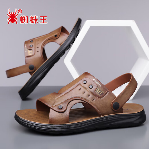 Spider King Leder Sandalen Männer 2025 Sommer neuer Stil nicht rutscher Soft Sohle Kear-resistenter Männer Beachschuhe Dad Sandalen Z6623 Brown 38 [Standardgröße]