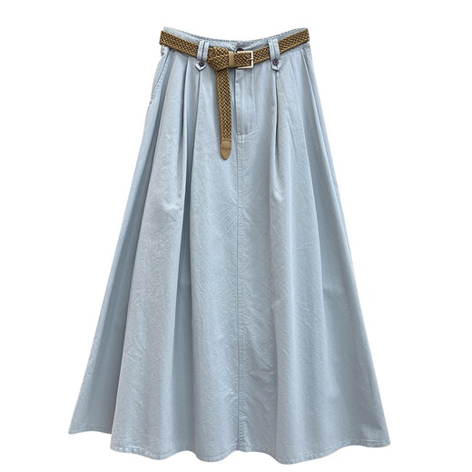 
KuZHANG (KUZHANG) 2025 spring and summer new Korean version rear elastic design casual denim skirt fashionable versatile long skirt women 1047H blue single size