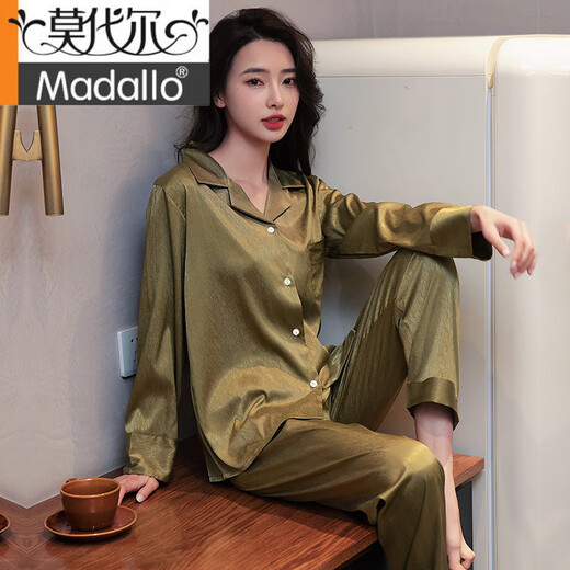 Modal 2025 neuer Seidenpyjamas für Frauen im Frühling und Herbst Dünne einfache Fischgräten einfache Langarm Set Home Clothing 6623 Weiß M.