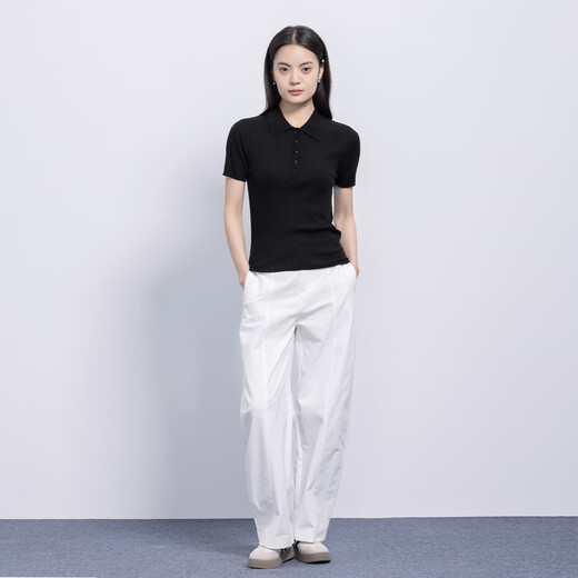 Northern Deer French Gentle Diamond White Tensile Triacetate Cashmere Temperature Lapel Pit Knitted Short Sleeve 6995 Black 2XL (125-140Jin [Jin equals 0.5 kg])