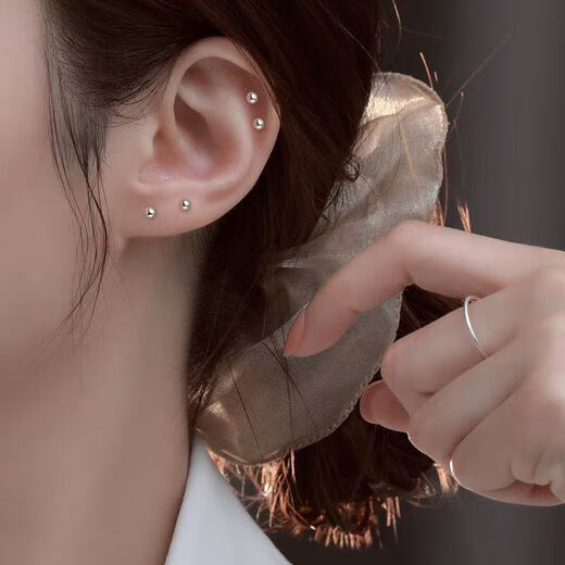 S999 sterling silver earrings for women, high-end niche, light luxury earrings, sterling silver ear piercing earrings gift box, 11mm double round head ear stick gift box packaging, S999 silver