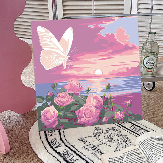 Wei Ci Digital Huile Painting DIY ROSE ROSE PEINTURE D'HUILE EN PEMENT POUR LE ROSE COLORAGE FORMES MAINS SOIR SOL