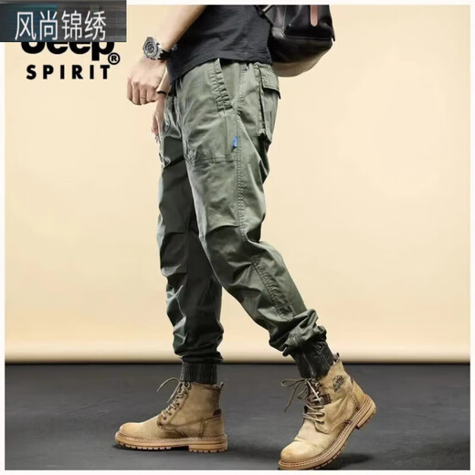 JEEP SPIRIT休闲工装裤男春秋季新款宽松耐磨裤子男多口袋潮流中青年束脚长裤 679卡其色 28