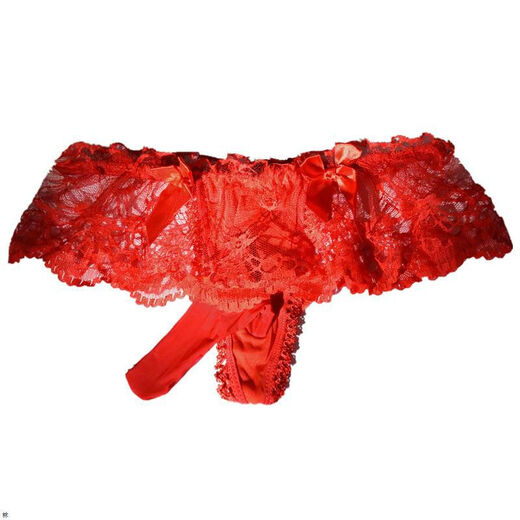 Men's triangle gun egg separation alternative thong underwear sexy pure desire men's fun underwear thong underwear men's underwear lace skirt thong opening black suspenders