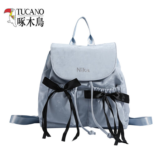 Woodpecker (TUCANO) nylon canvas bow backpack for women 2025 new trend Korean niche backpack large capacity commuting travel bag light blue