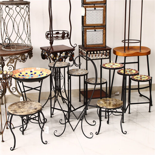 
Yusenyi Own Product Collection - American antique iron wood flower rack folding shelf flower pot storage shelf flower table green 42805-12804