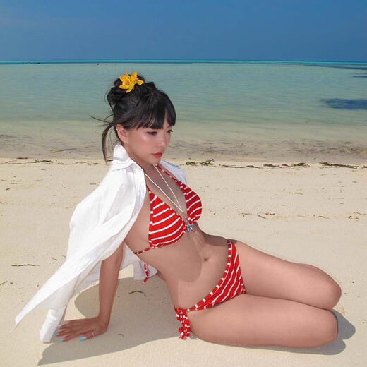 Lekali Bikini Swimsuit Hot Spring Women's Underwear Super Nude Sexy Extremely Tempting Three-Point Beach Vacation Women's Adult With Blue Shorts 80-120Jin Jin is equal to 0.5 kg