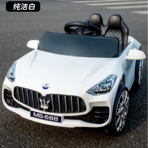 Large children's electric car four-wheeled baby car toy remote control can sit in the toy car children's rechargeable stroller white four-wheel drive early education music remote control dual batteries