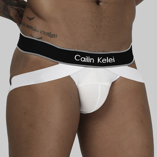 T-string men's summer breathable low-waist sexy underwear mesh white double thong pants hip lifting youth breathable pants M 1501 white modal