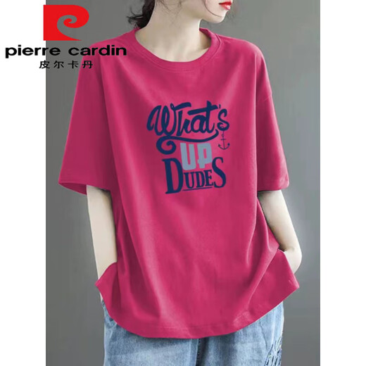 Pier Cardin 100 pure cotton short-sleeved T-shirt for women high-end versatile and fashionable daily style loose large size slimming half-sleeved top 983# navy blue [100% cotton] popular this year S [recommended 80-100Jin [Jin equals 0.5 kg]]