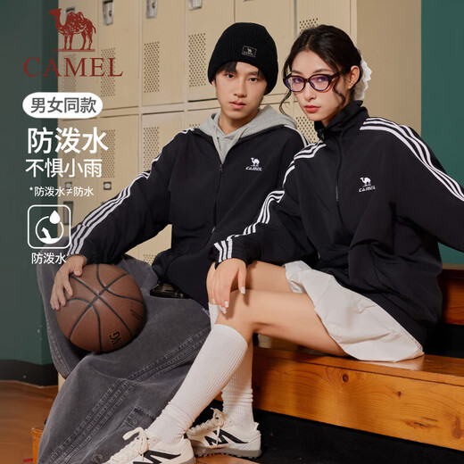 Camel all-terrain windbreaker for men 25 new autumn and winter outdoor water-repellent sports retro stand-up collar jacket for women C35CABH040, phantom black, unisex L