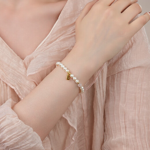 Dara 925 silver pearl bracelet, freshwater pearl bracelet, elastic rope bracelet, 5-6mm, birthday gift for wife, girlfriend