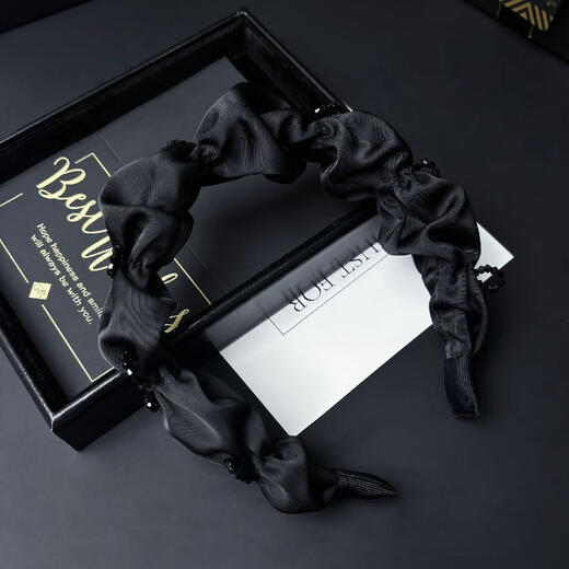 Jiaoxuefei Jiaoxuefei Luxurious high-end satin black crystal headband high cranial fold hair hole pressure headband hair accessories new style