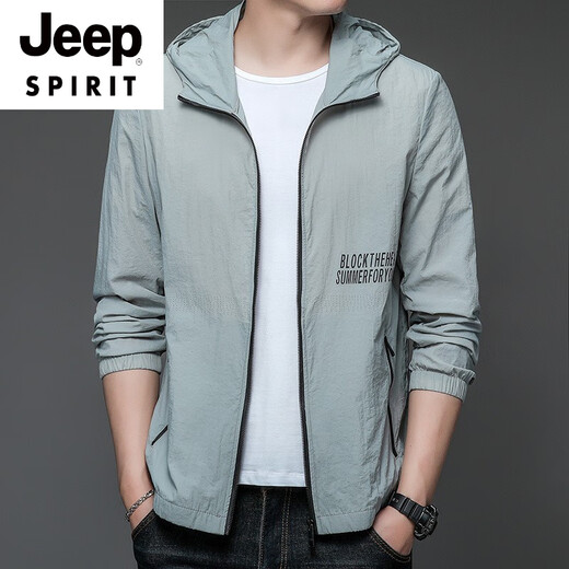 
JEEP SPIRIT sunscreen clothing men's summer thin outdoor ice silk hooded sunscreen coat 9928 mist blue M 170 105-120Jin [Jin equals 0.5 kg]
