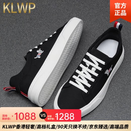 KLWP香港国际正品2025新款时尚刺绣帆布鞋男韩版百搭透气轻便休闲鞋 黑色[内增高] (240mm) 38