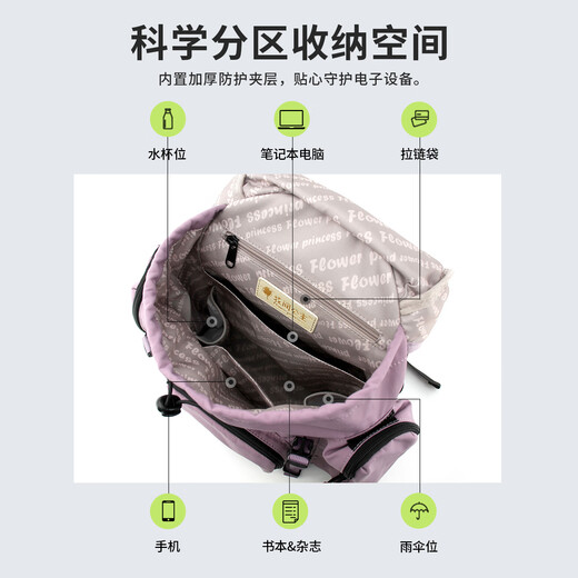 花间公主原创新品时尚简约双肩包旅游出行背包书包女 墨黑色