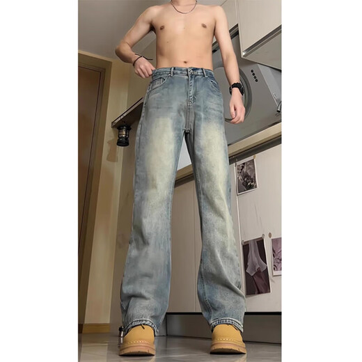 迪伽达高街牛仔裤子男春夏季款cleanfit潮流美式复古微喇直筒休闲长裤子 DDD-686复古蓝 2XL