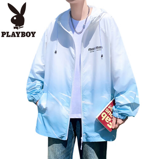 Playboy (Playboy) Ropa de protección del sol de seda de hielo de color calla para hombres con luz de verano y ropa de protección solar de moda transpirable para adolescentes y estudiantes Abrigo de verano 6629 Blue XL (aproximadamente 120 ~ 140 Jin [Jin equivale a 0.5 kg] se puede usar)