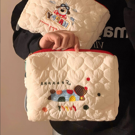 Bolsa de maquillaje de alto valor muxingyu, bolsa de almacenamiento de viaje portátil de gran capacidad, productos para el cuidado de la piel, artículos de tocador, cachorro de coloridos bordados