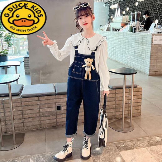 G.Duckkids Girls Denim Combins Set Spesring и осень 2025 Новая модная интернет-знаменитость модная крупная детская с длинными рукава