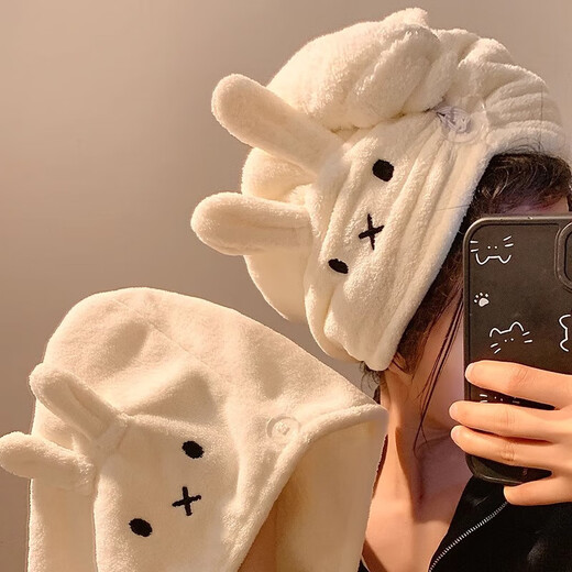 Cartoon Miffy Rabbit Dry Hair Hat Towel Set Two-piece Coral Velvet Women's Water-Absorbent Quick-drying Non-shedding Shampoo Children's Bath Towel Miffy Rabbit Dry Hair Hat