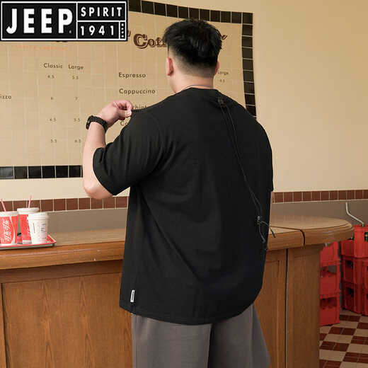 Jeep Spirit American Casual Großgröße Reine Baumwolle kurzärmelig T-Shirt Herren Sommermodemarke Ins Fat Man losen plus Fett plus großer runder Nacken halbärmelig A6627-weiß 2xl (empfohlen 140-160jin [Jin gleich 0,5 kg]))